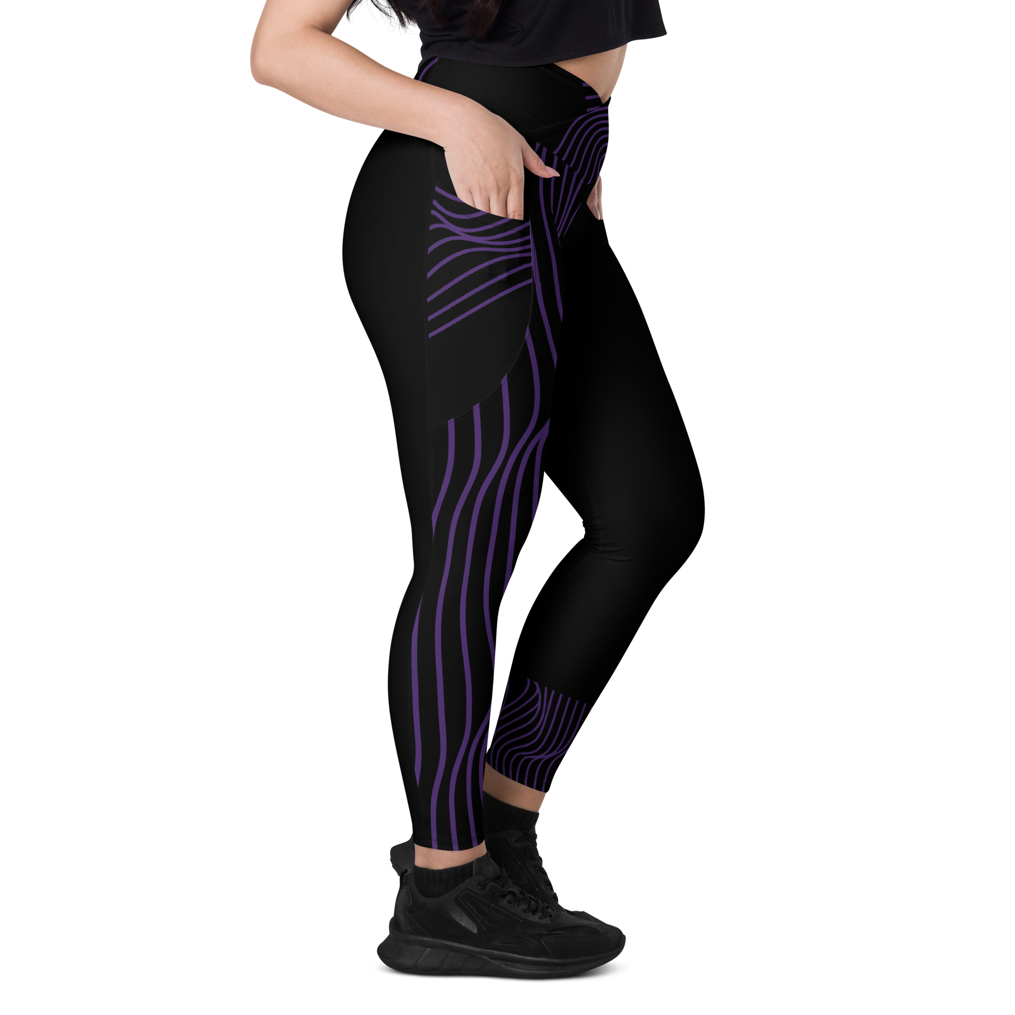 Black Workout Leggings with Pockets. Streetwear or Gymwear Crossover Leggings. Yoga Pants. WickedYo.